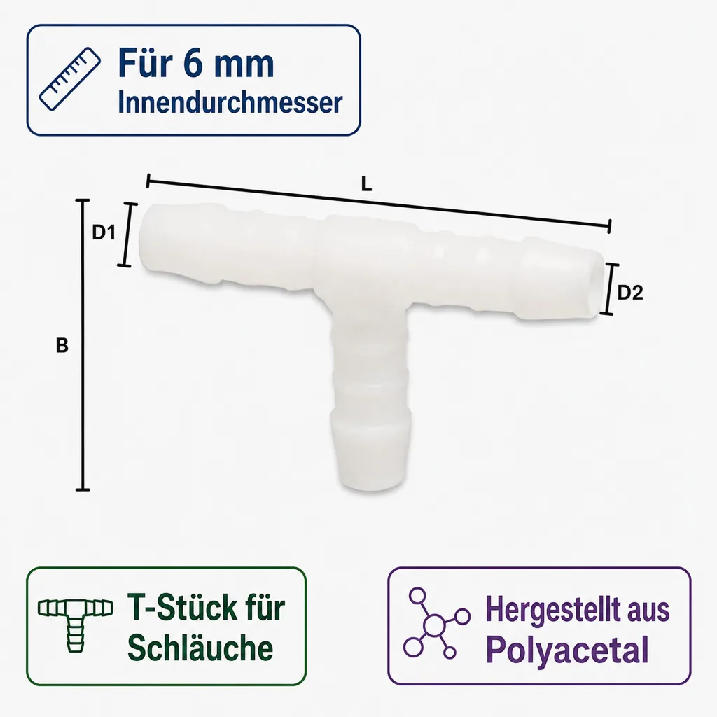 Schlauchverbinder Kunststoff T-Stück 6 mm
