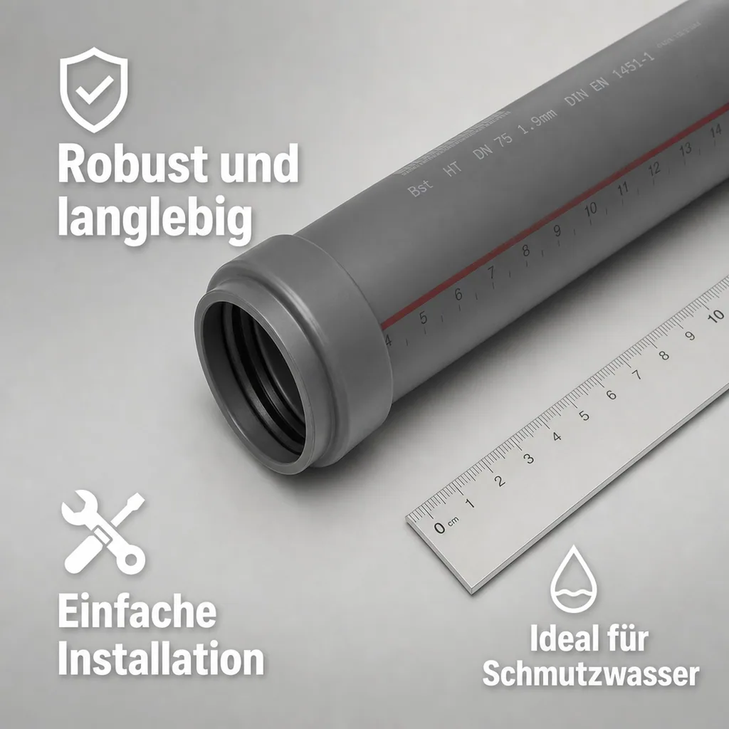 HT Rohr 75mm, Abwasserrohr, DN 75, 1000mm