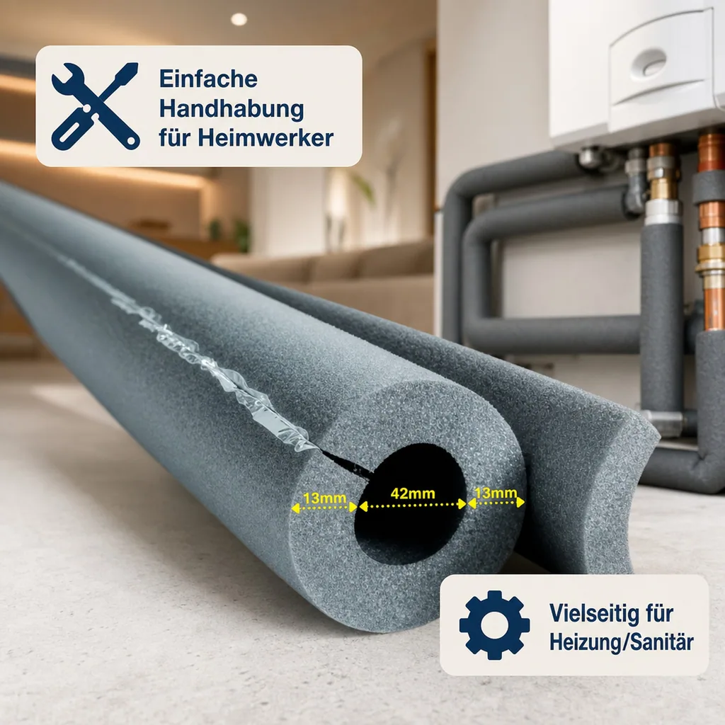 Rohrisolierung, Isolierschlauch, 42mm, 13mm, selbstklebend, 2m