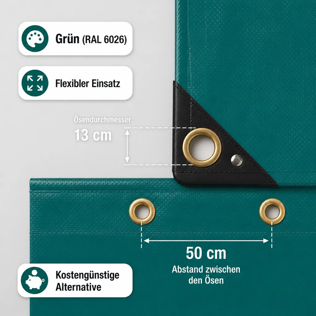 Abdeckplane 650g/m² (15m²), 3x5m, PVC, grün, wasserdicht