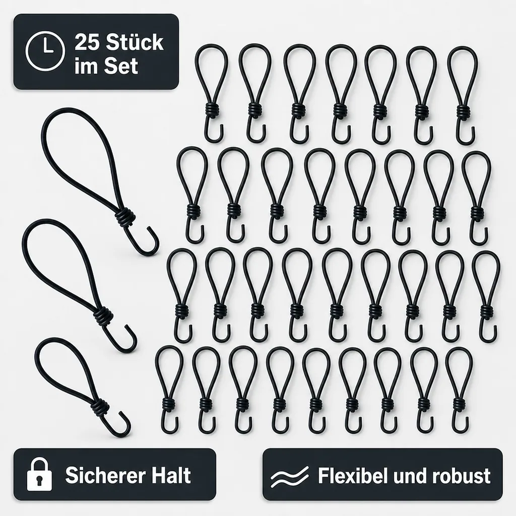 Expanderhaken Set, 25 Stück, 25cm, Planenbefestigung
