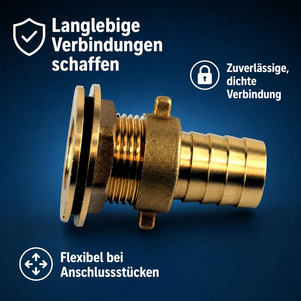 Tankdurchführung, Regentonnen Durchführung, Schlauchstutzen 25mm, 1 1/4 Zoll, Messing