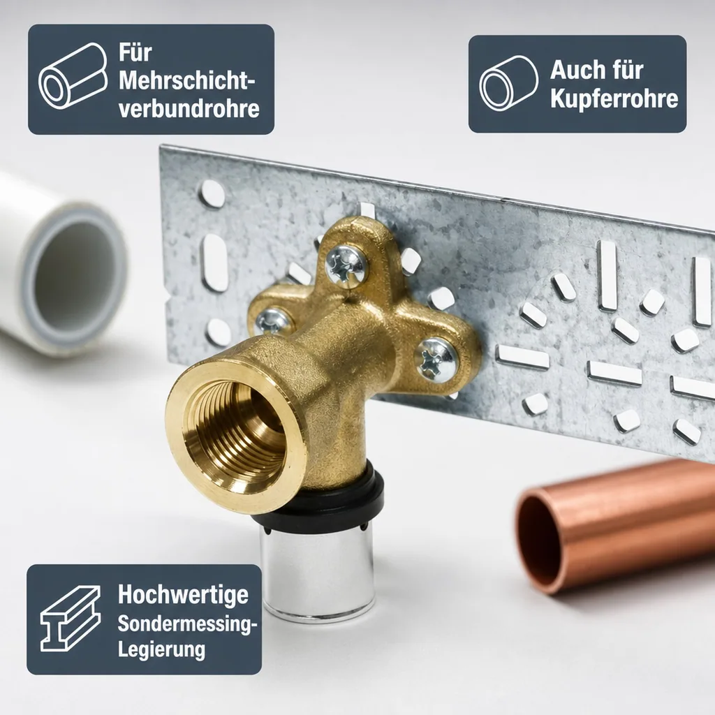 Pressfitting Wandwinkel 16, Montageplatte, Heizung, Installation