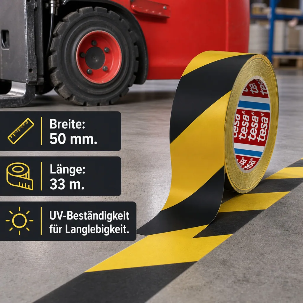 Bodenmarkierungsband schwarz gelb, PVC, 50 mm x 33 m