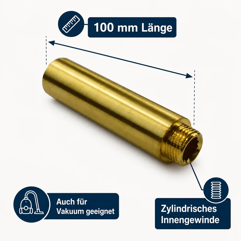 Gewindefitting Messing Hahnverlängerung 1/2" AG x 1/2" IG 100 mm