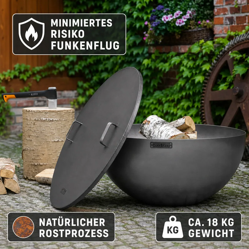 Feuerschale Garten, Premium Stahl Feuerschale tief „DALLAS“ 85 cm