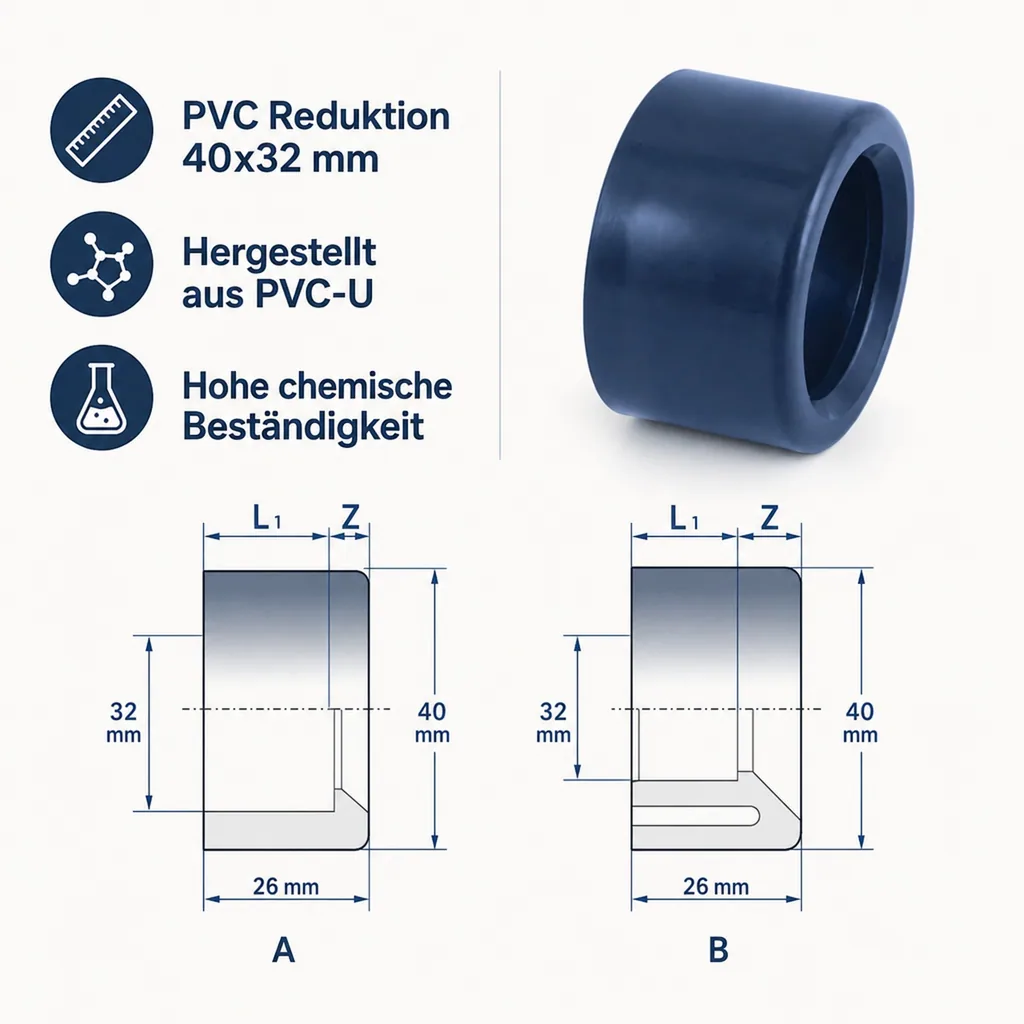 PVC Reduktion, 40x32 mm, kurz, PN16