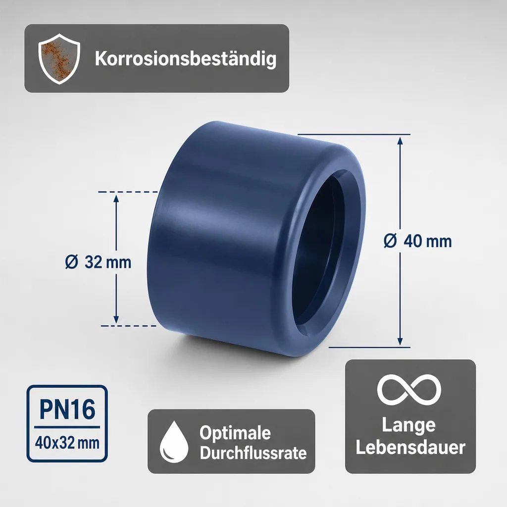 PVC Reduktion, 40x32 mm, kurz, PN16