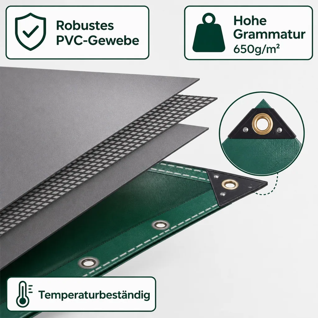 Abdeckplane, Gewebeplane, grün 650g/m² PVC, 2,5 x 4,5m (11,25m²), wasserdicht, reissfest
