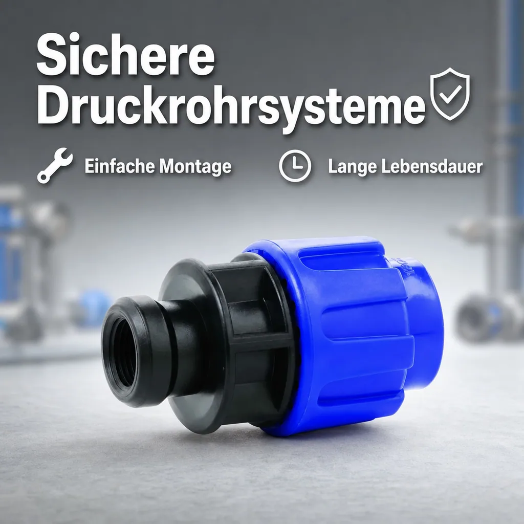 PE Rohr Verschraubung, Kupplung IG 20 x 1/2", Klemmverbinder, PP, für Trinkwasser