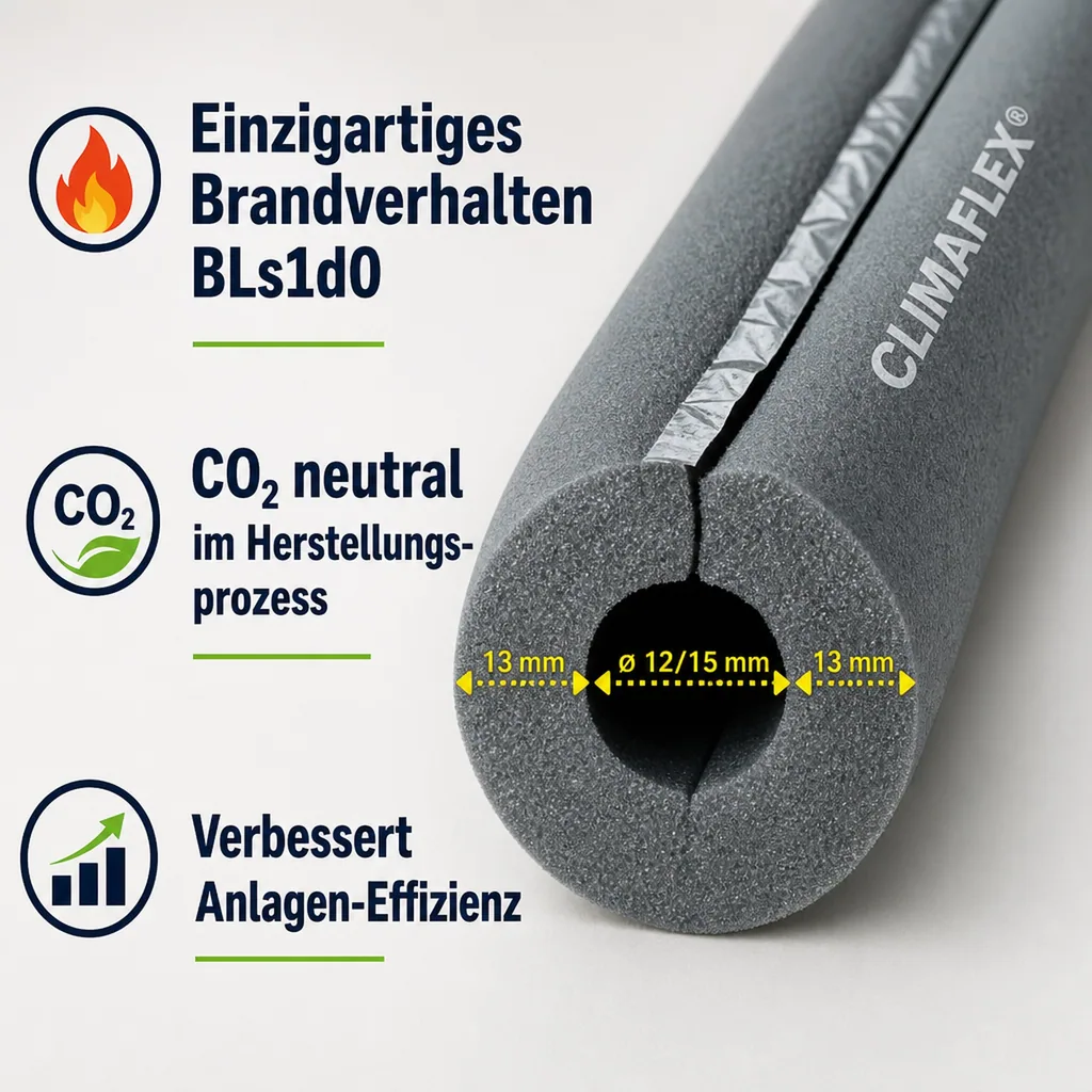CLIMAFLEX® XT 2m Isolierschlauch Ø 12/15 mm x 13 mm Dämmung selbstklebend 50% GEG