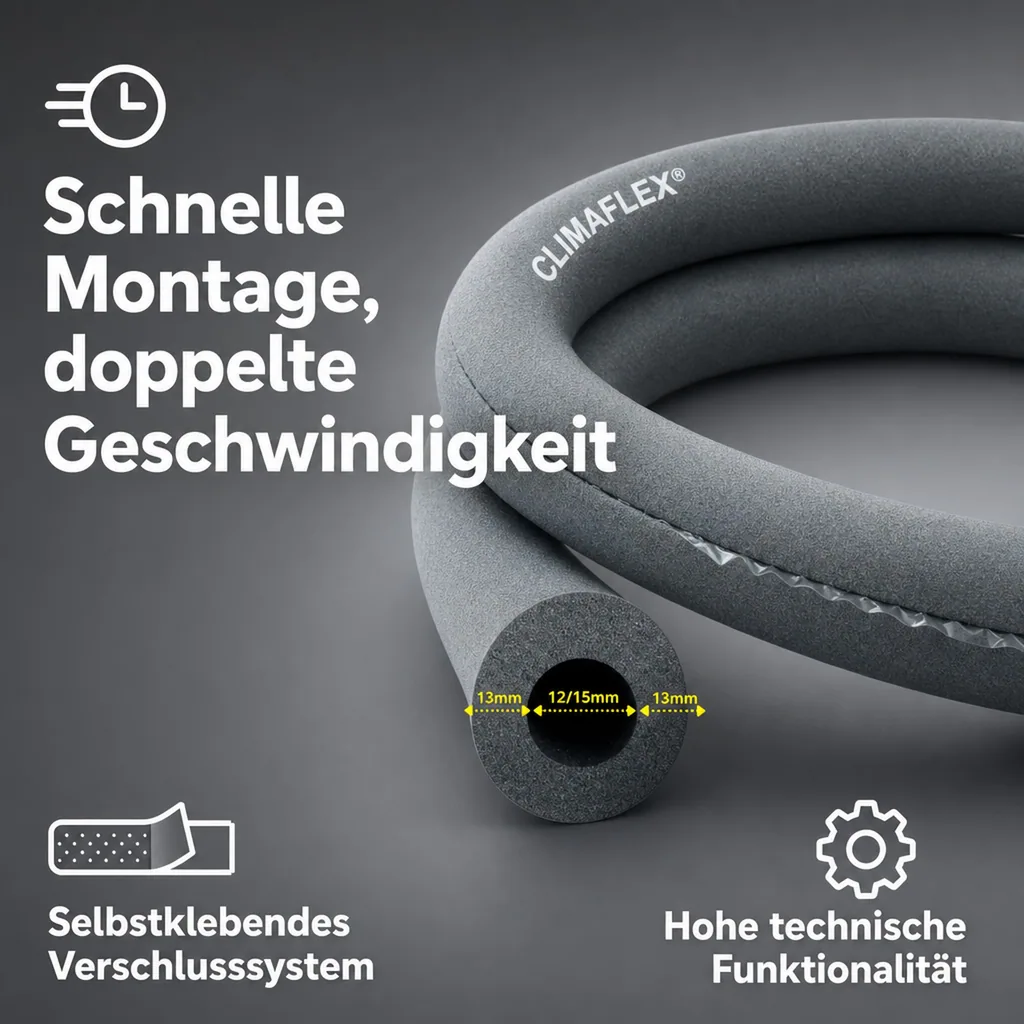 CLIMAFLEX® XT 2m Isolierschlauch Ø 12/15 mm x 13 mm Dämmung selbstklebend 50% GEG