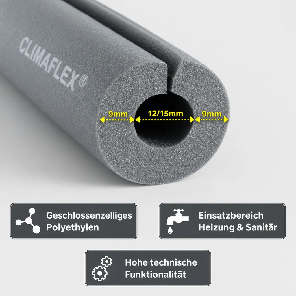 CLIMAFLEX® XT 2m Isolierschlauch Ø 28 mm x 13 mm Dämmung selbstklebend 50% GEG