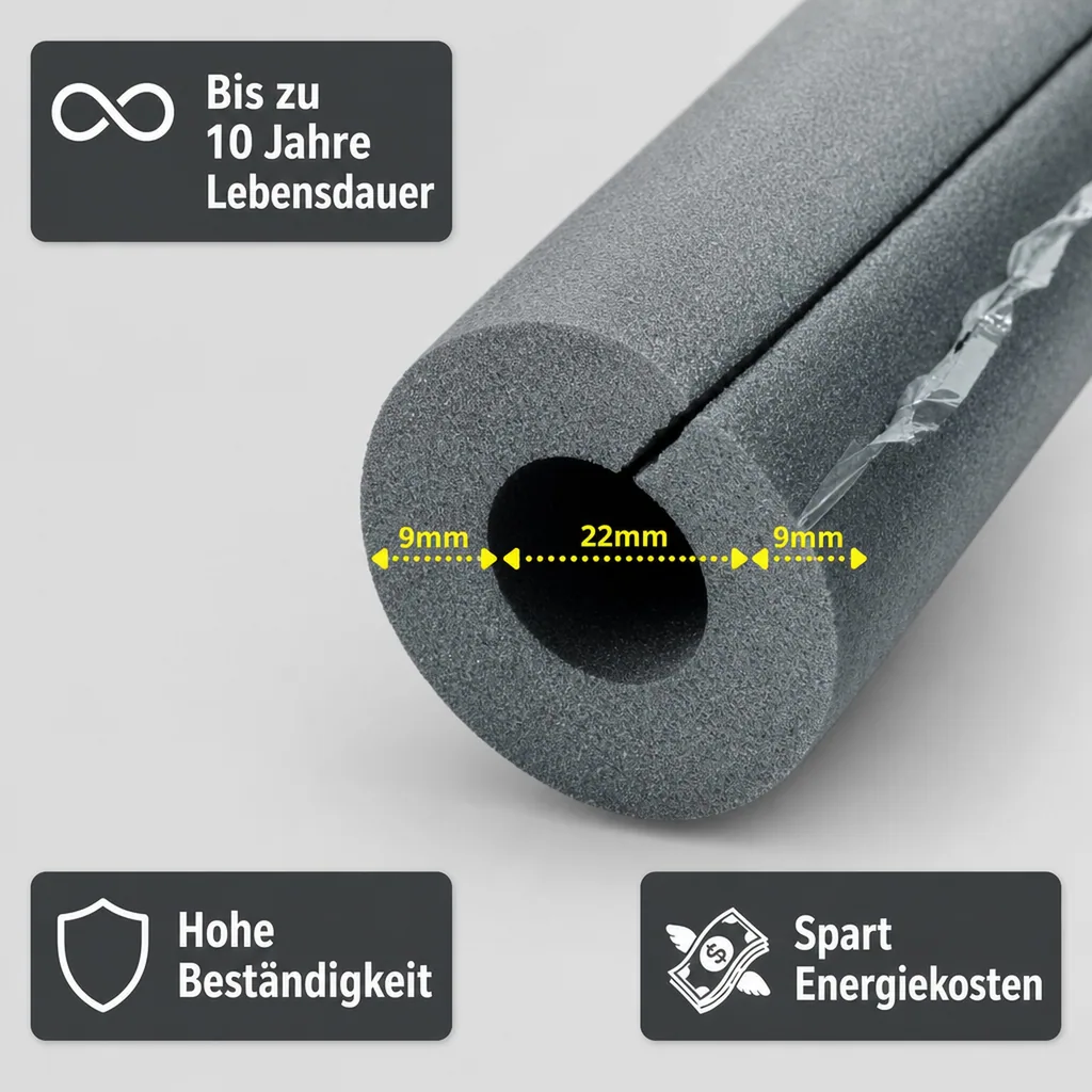 Rohrisolierung selbstklebend, Isolierschlauch 22mm x 9mm, Dämmung Heizungsrohre, 2 x 1m