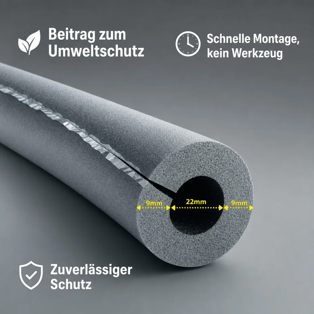 Rohrisolierung selbstklebend, Isolierschlauch 22mm x 9mm, Dämmung Heizungsrohre, 2 x 1m
