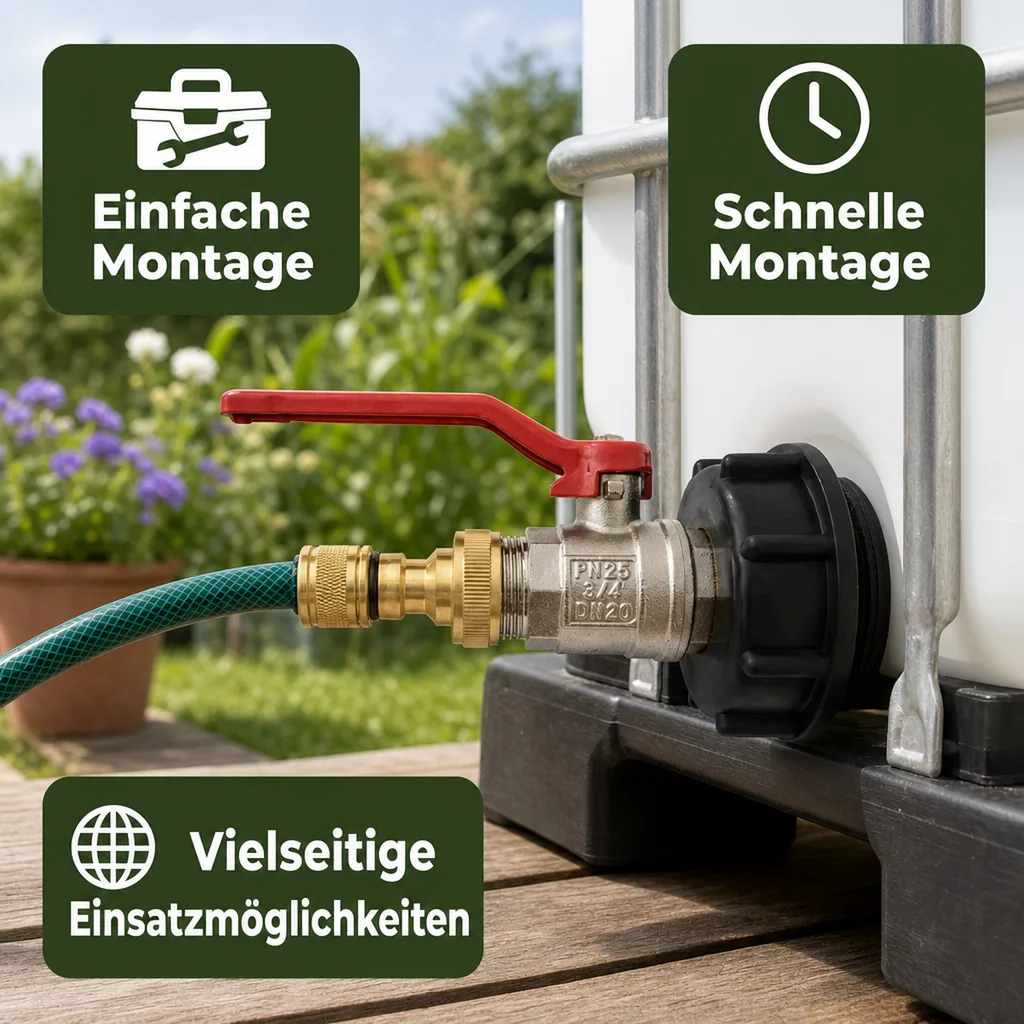 IBC Adapter S60, IBC Container Adapter, Kugelhahn, 3/4 Zoll, Steckkupplung