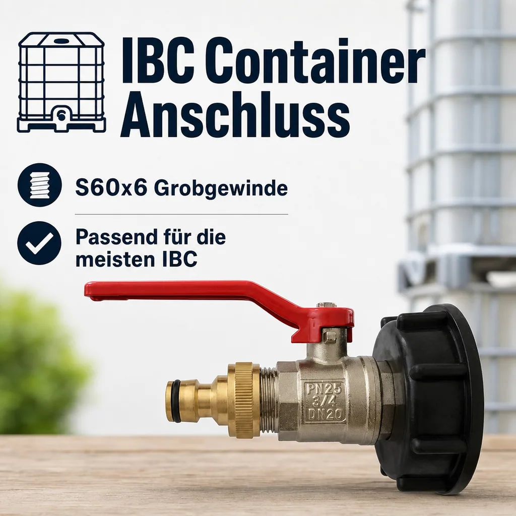 IBC Adapter S60, IBC Container Adapter, Kugelhahn, 3/4 Zoll, Steckkupplung