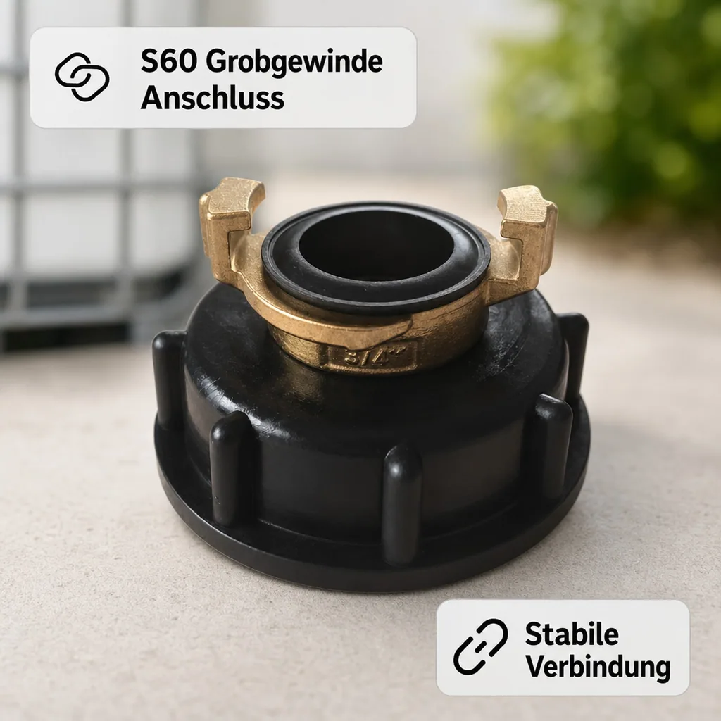 IBC Adapter S60, Container Adapter, 3/4 Zoll, Klauenkupplung Messing
