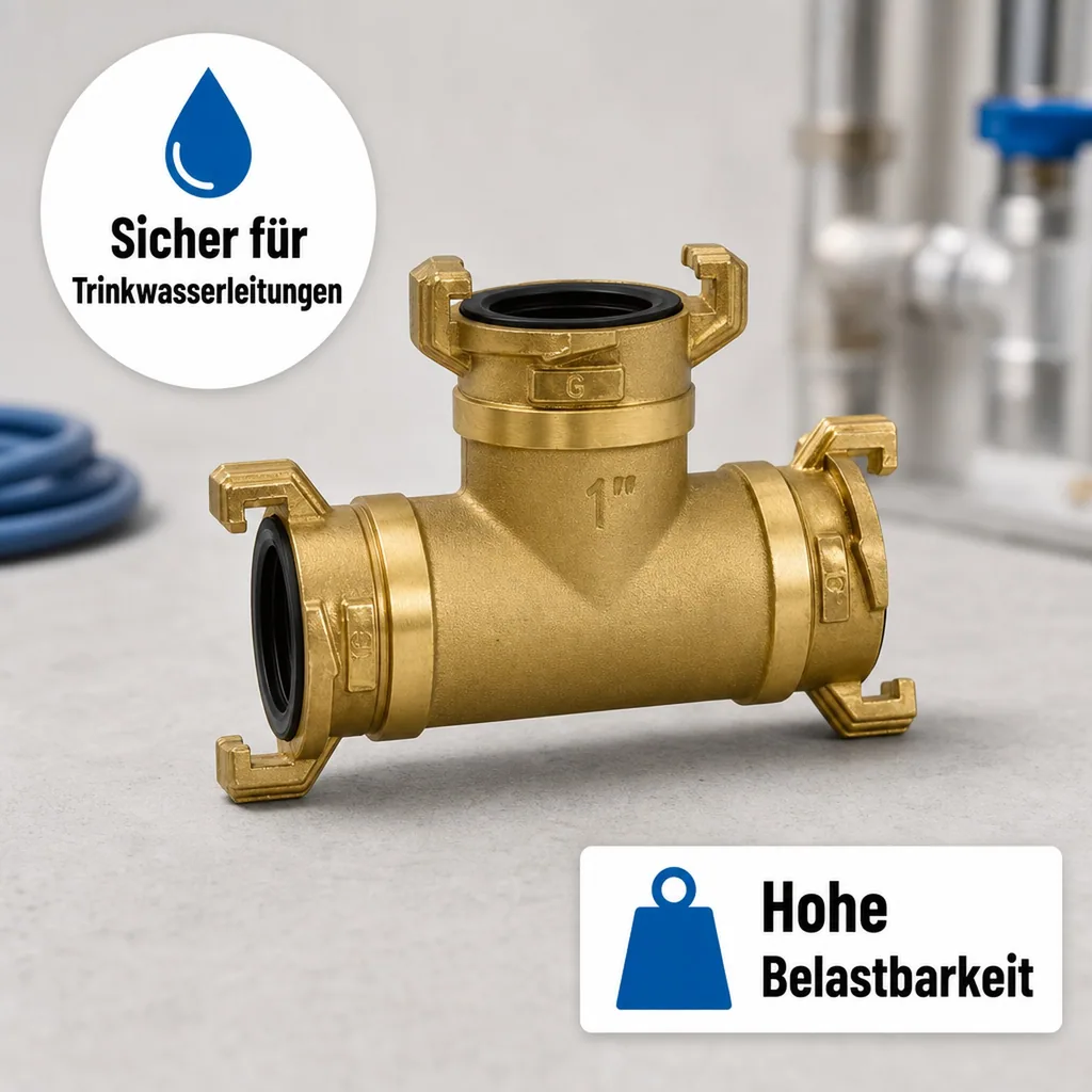 Messing T-Stück 3x1 Zoll, 3x Gewindestück 1 Zoll IG/AG, Messingfitting
