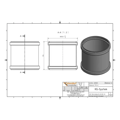 Überschiebmuffe DN 200, KG Rohr, PVC-U, Kanalrohr Verbindung