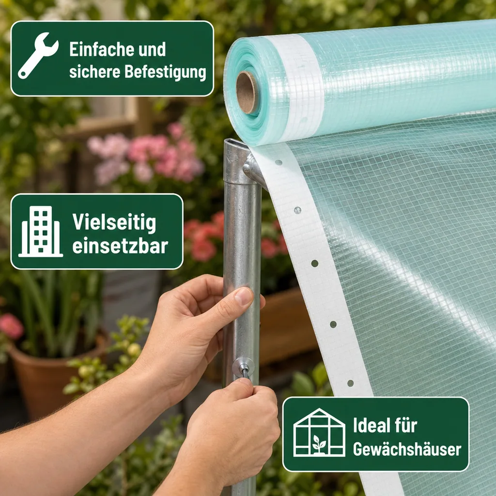 Gitterfolie, Gewächshausfolie, 1.5 Breite x 10 Meter, mit Nagelrand