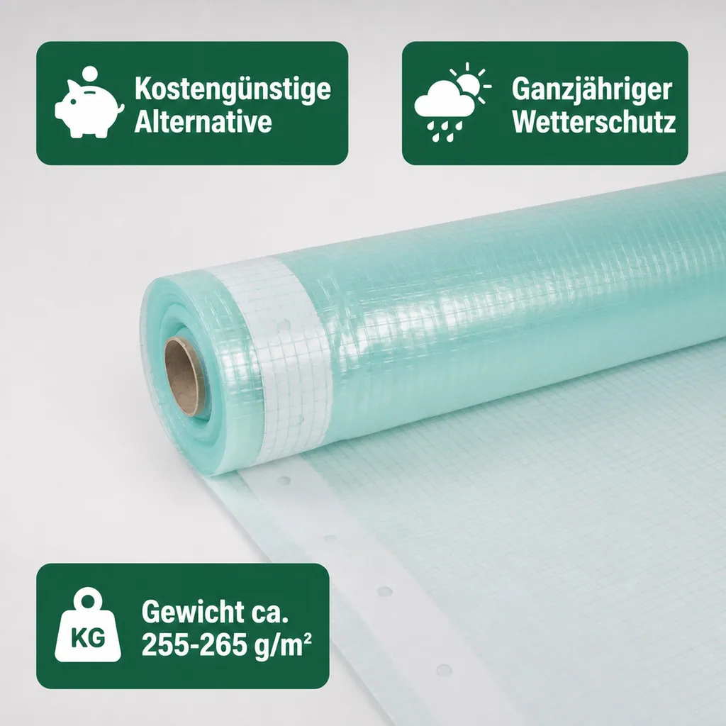 Gitterfolie, Gewächshausfolie, 1.5 Breite x 12 Meter, Nagelrand