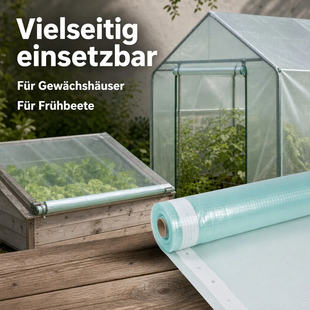 Gitterfolie, Gewächshausfolie, 1,5 Breite x 32 Meter, transparente Folie mit grünem Gitter