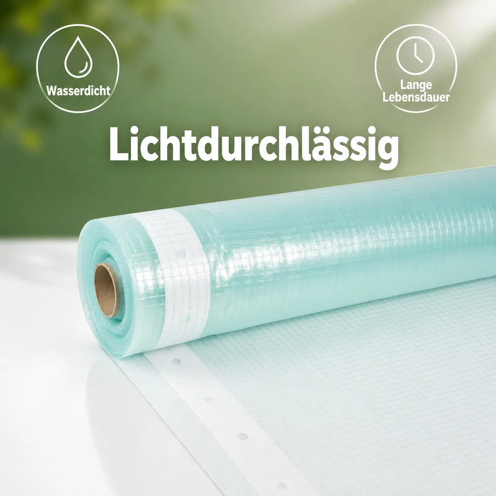 Gitterfolie, Gewächshausfolie, 1,5 Breite x 32 Meter, transparente Folie mit grünem Gitter