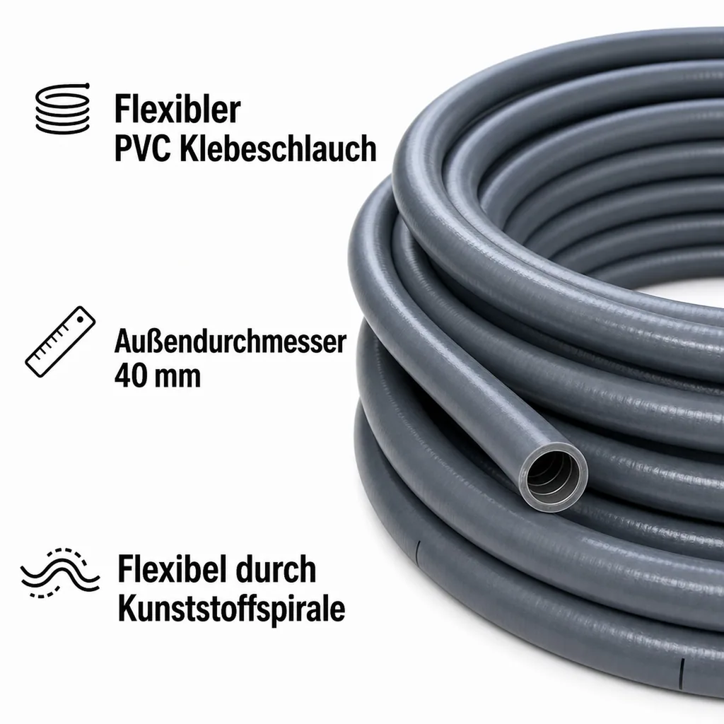 PVC Schlauch 40mm, Flexschlauch, Klebeschlauch PVC, 1m