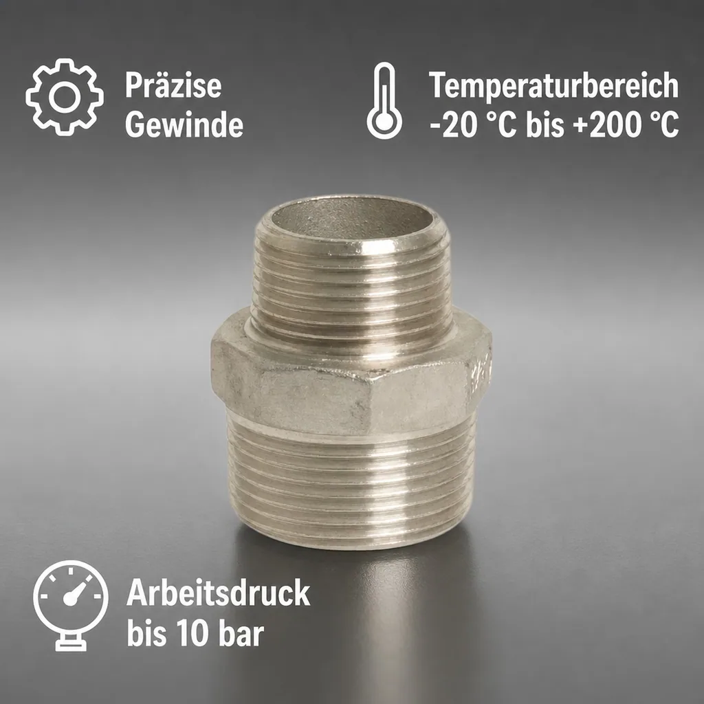 Edelstahl Reduziernippel 3/4" AG x 1/2" AG, Gewindefitting V4A