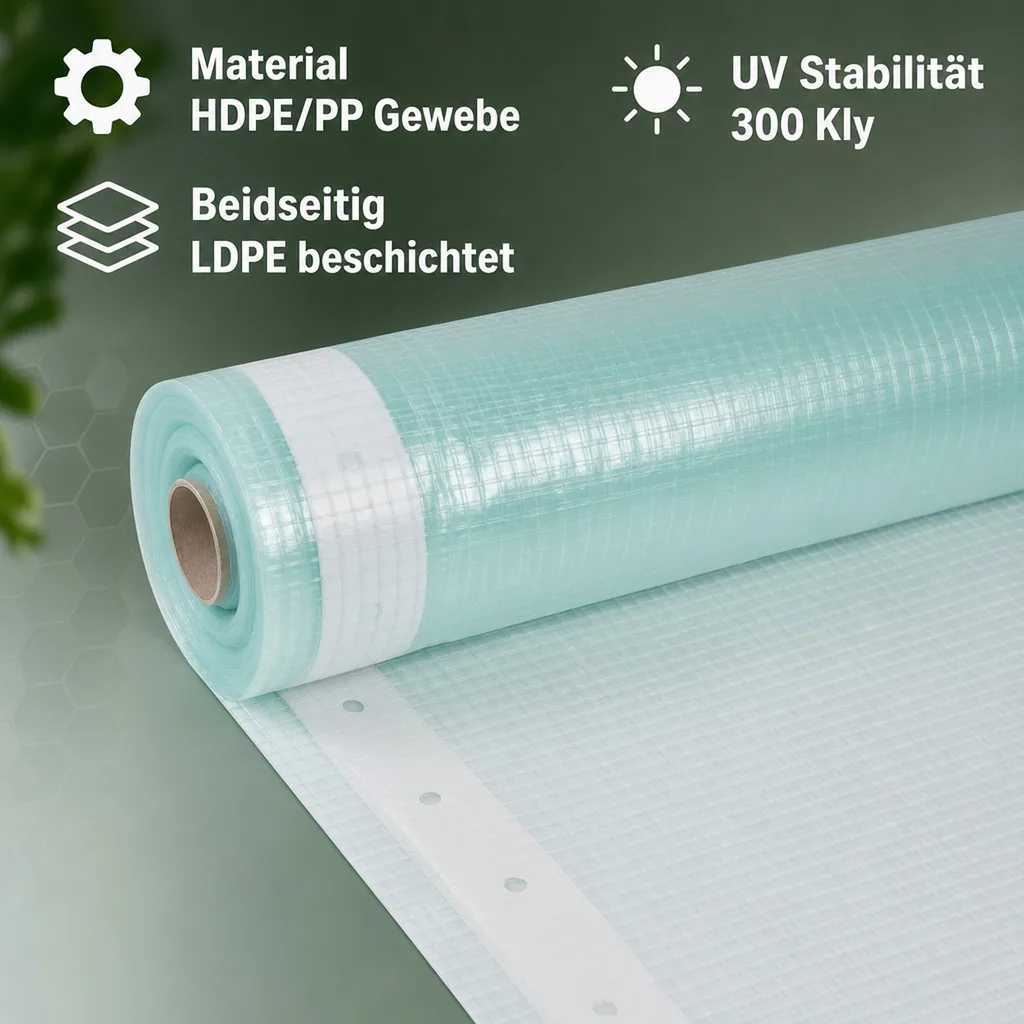 Gitterfolie, Gewächshausfolie, Gartenfolie, 4 Breite x 8 Meter, Nagelrand