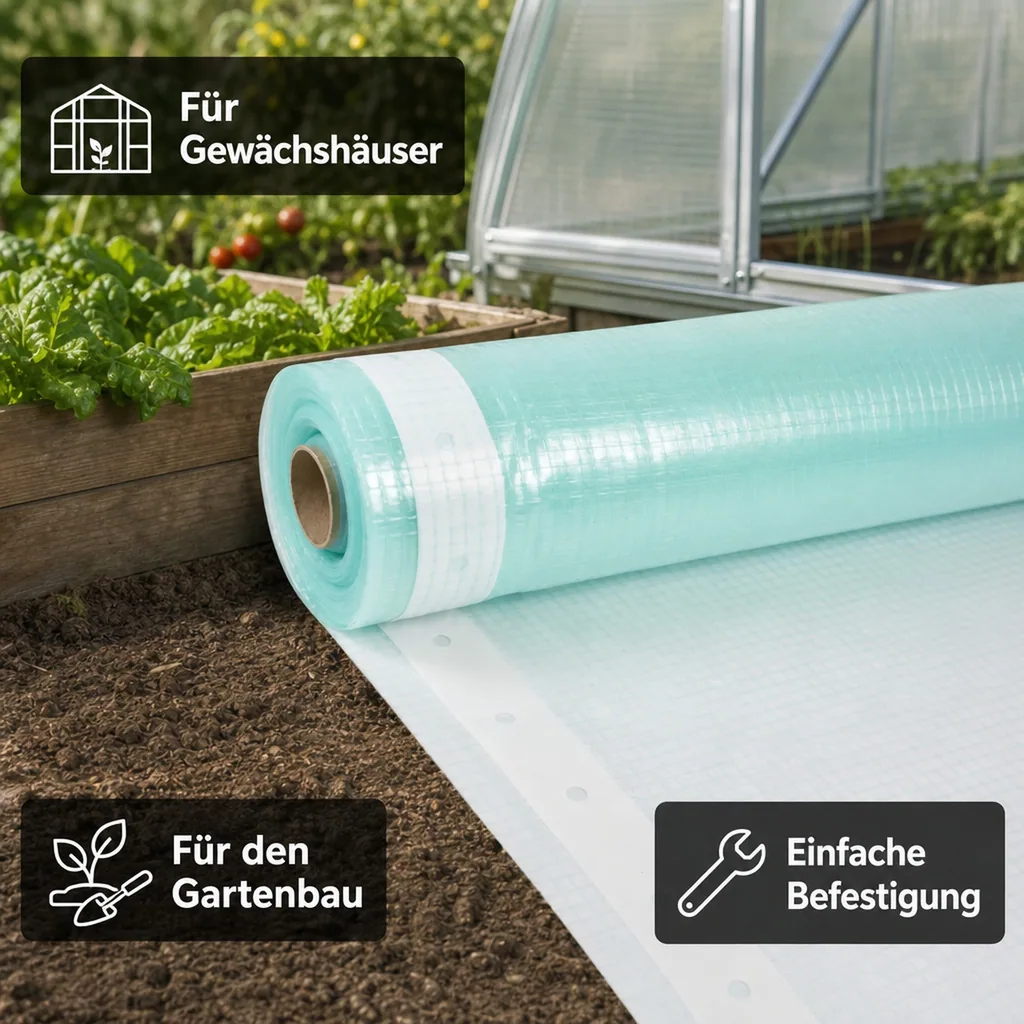 Gitterfolie, Gewächshausfolie, Gartenfolie, 4 Breite x 8 Meter, Nagelrand