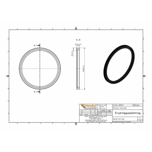 Lippendichtung KG Rohr DN 250, Ersatzdichtring, PVC