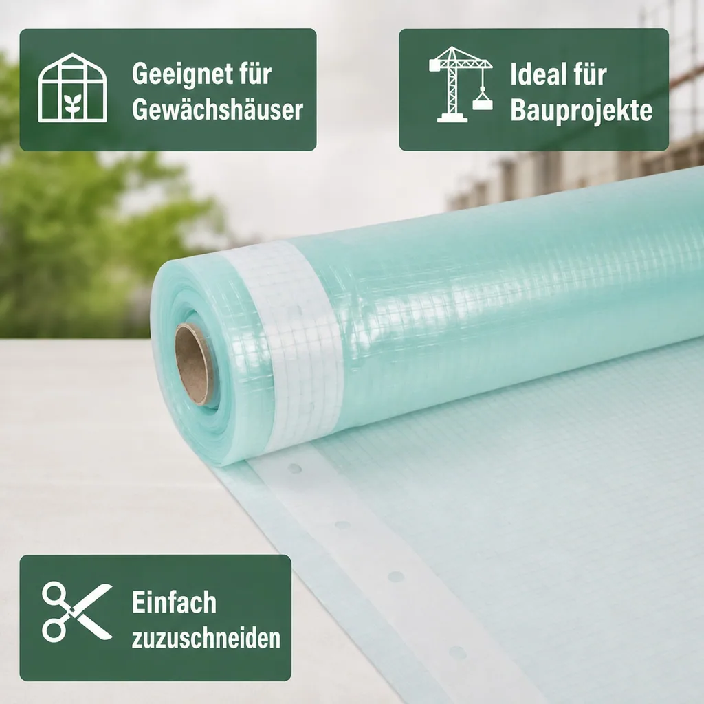 Gitterfolie, Gewächshausfolie, Baufolie, 4 Breite x 16 Meter