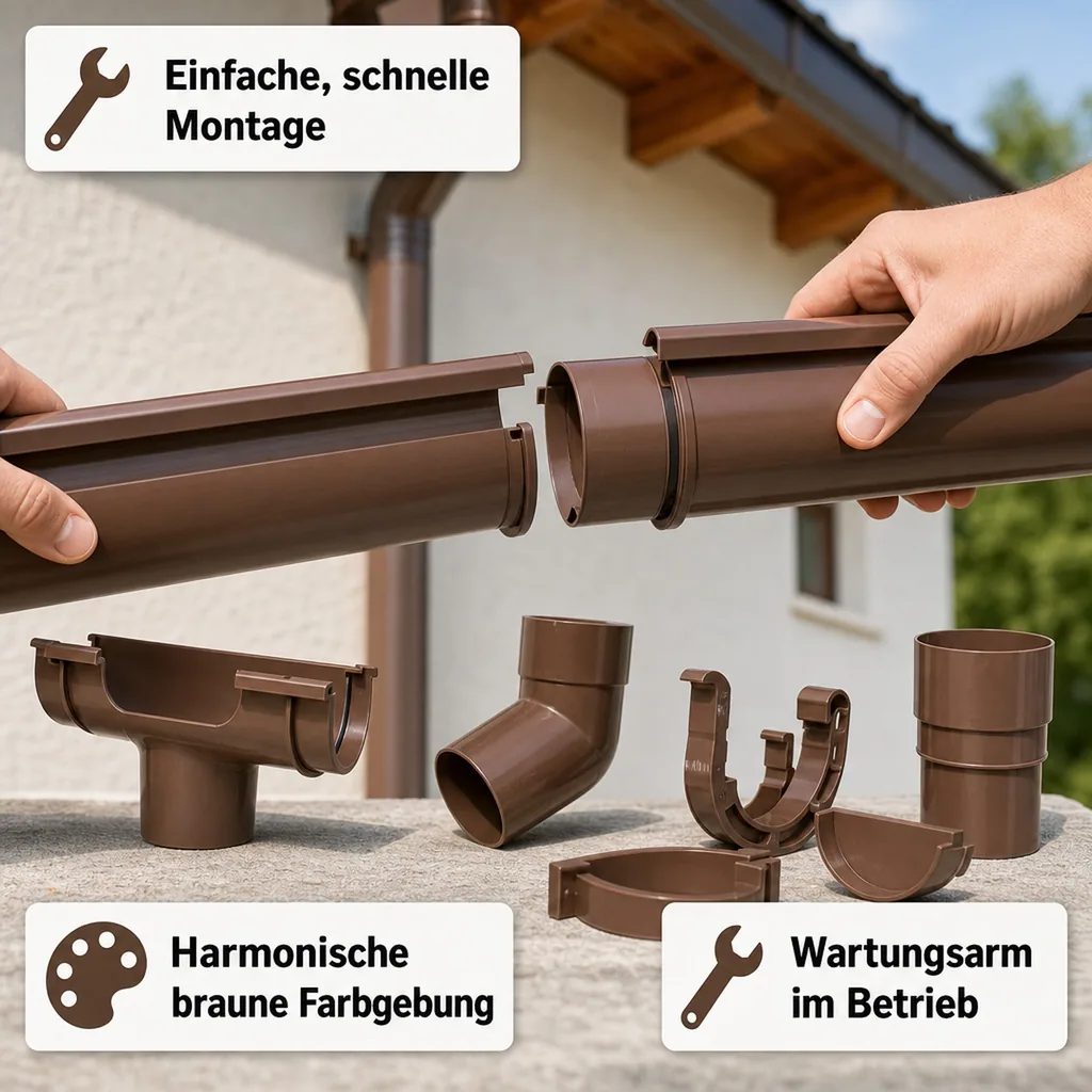Regenrinne Komplettset 8m braun, System 125, Dachrinne Kunststoff