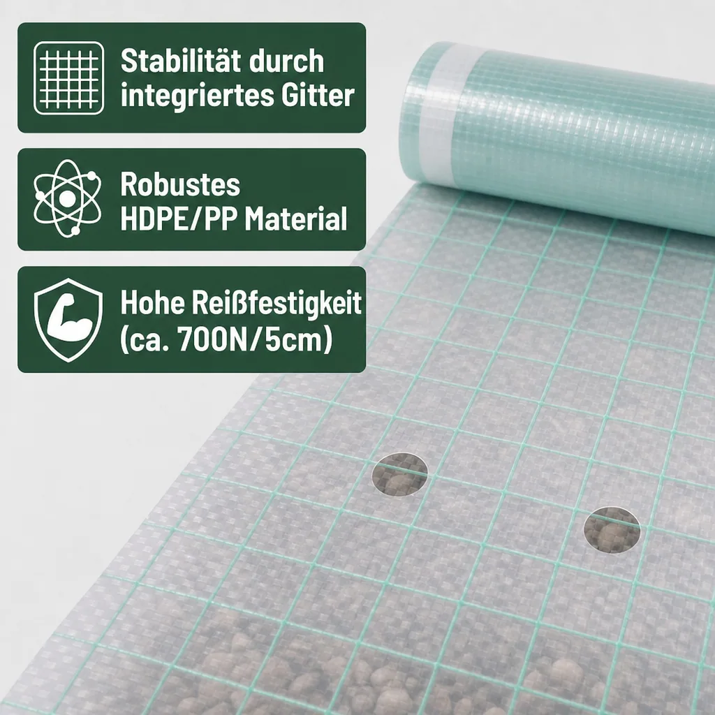 Gitterfolie mit Nagelrand, Gewächshausfolie, 4 Breite x 15 Meter