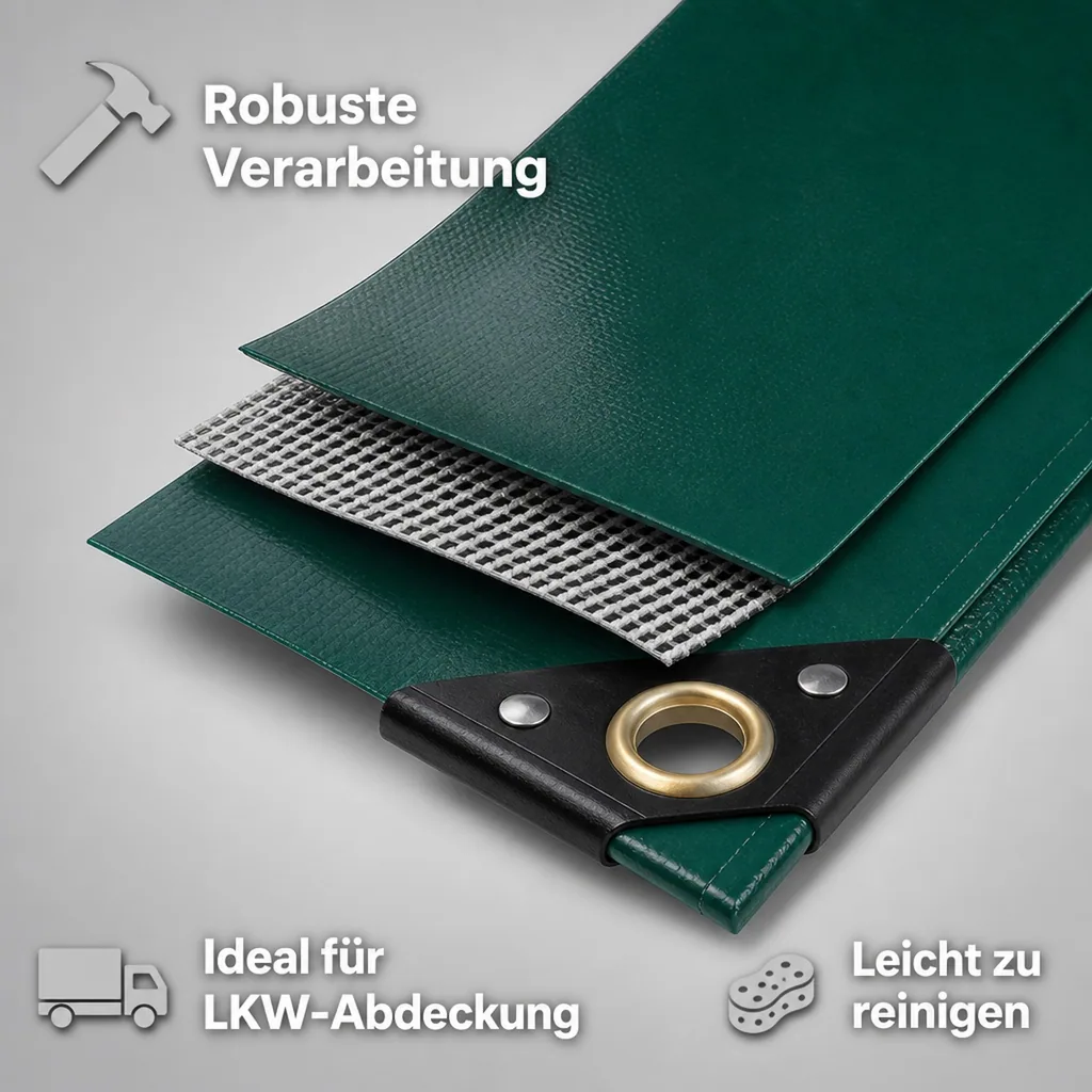 PVC Plane, Abdeckplane 3x5m grün, 650 g/m², wasserdicht und reißfest