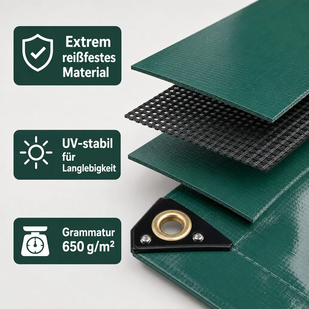 PVC Plane grün 650g/m², 8 x 10 (80m²), Abdeckplane, LKW Plane