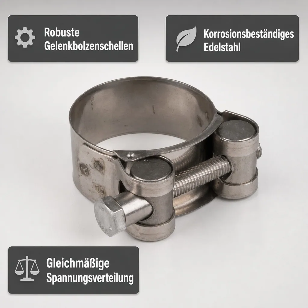 Schlauchschellen, Gelenkbolzenschellen 23-25mm, Edelstahl, DIN 3017