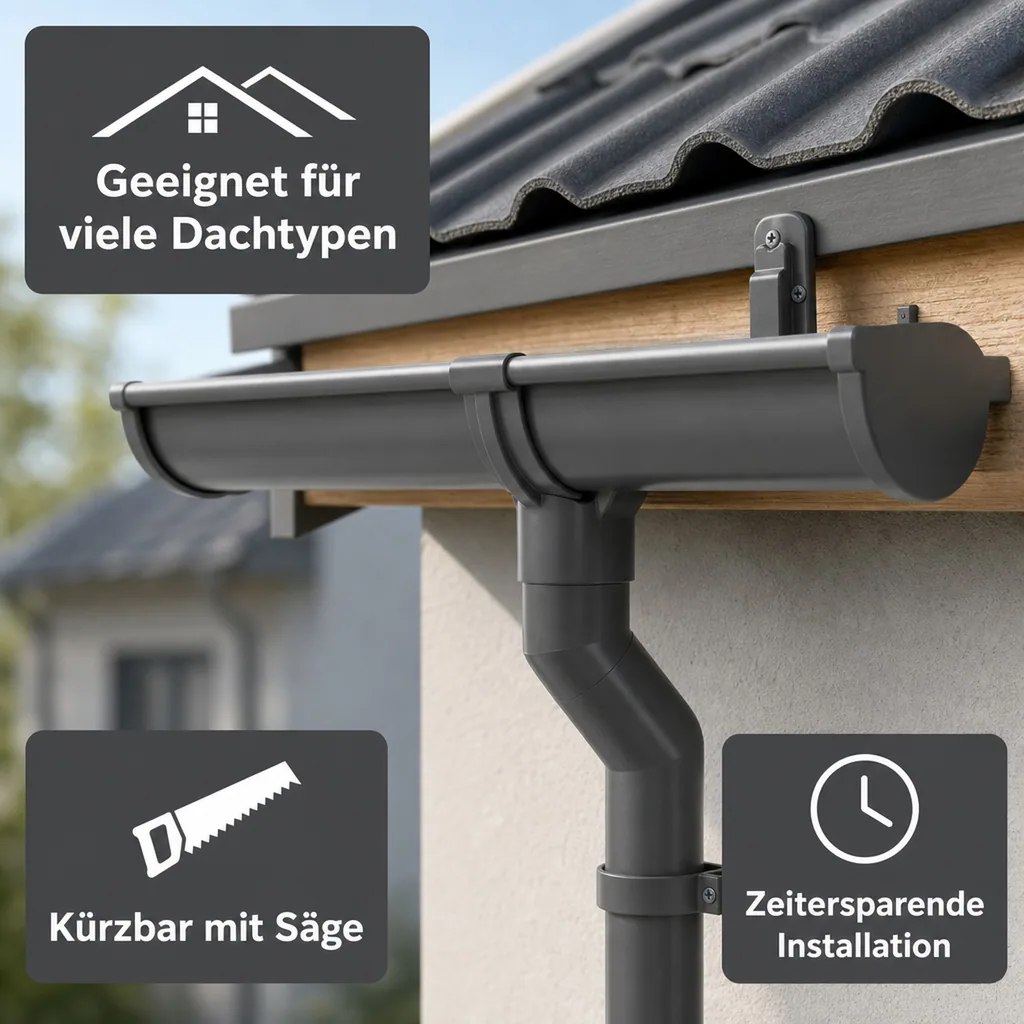Regenrinne Set 4m graphit, Dachrinne Komplettset, System 100