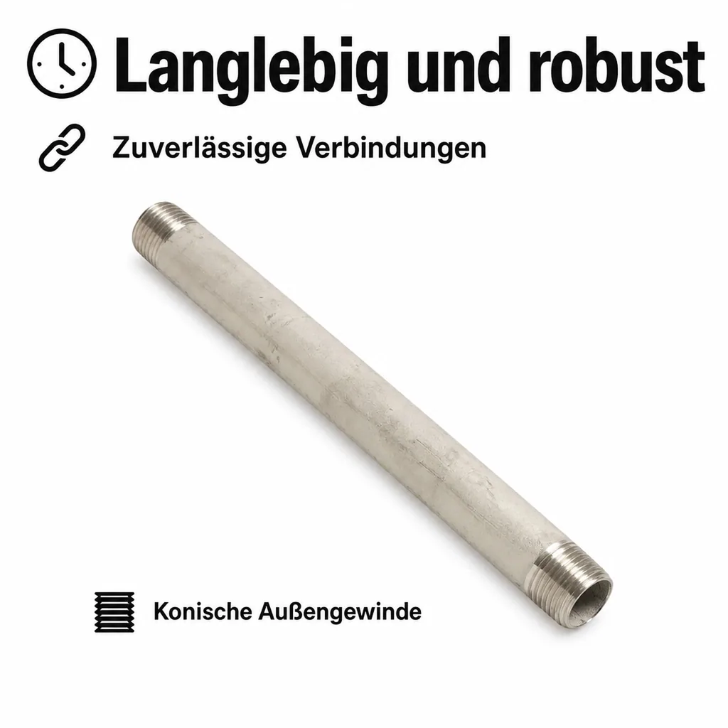 Edelstahl Rohrnippel24, 1/2 Zoll AG, 200 mm, V4A Fitting