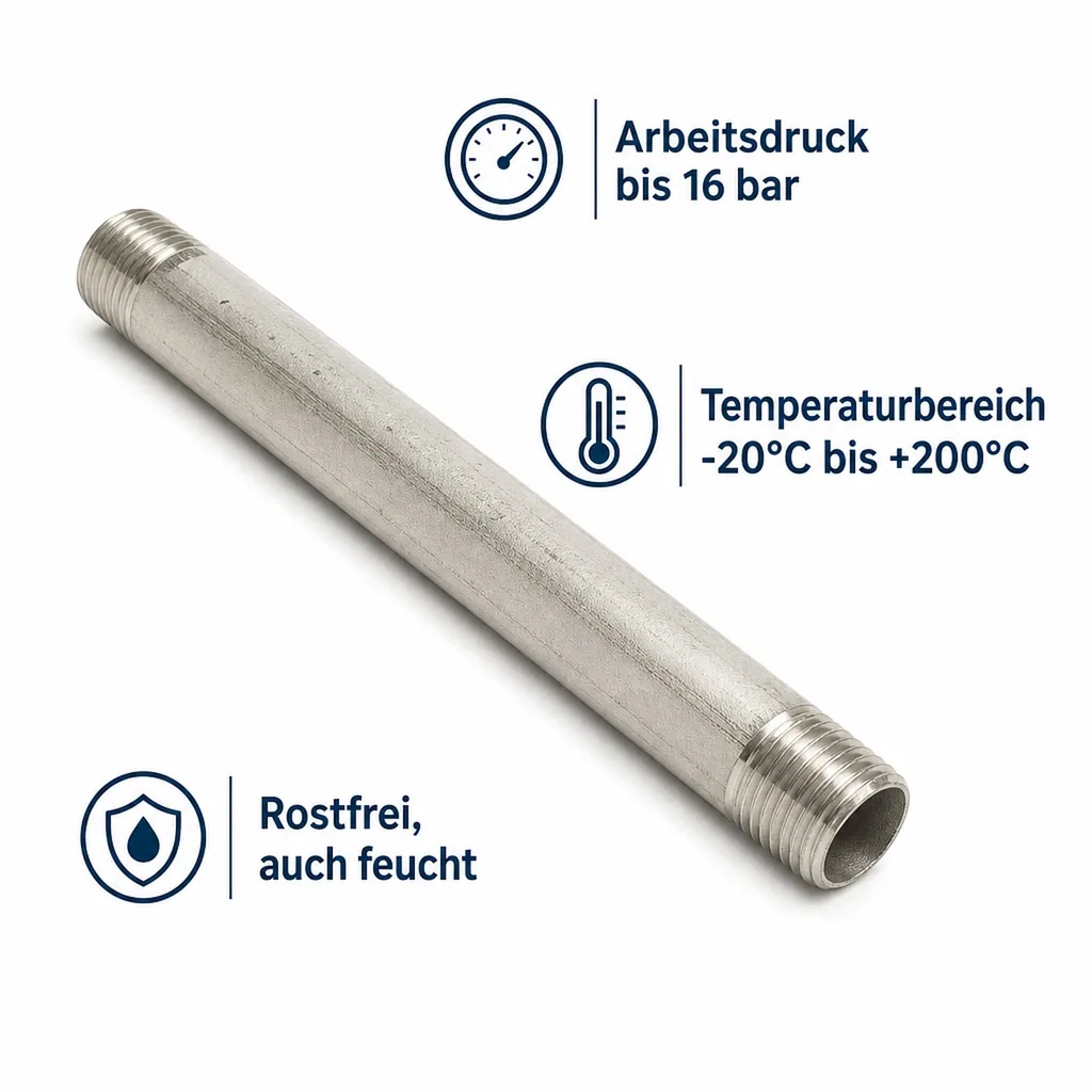 Edelstahl Rohrnippel24, 1/2 Zoll AG, 200 mm, V4A Fitting