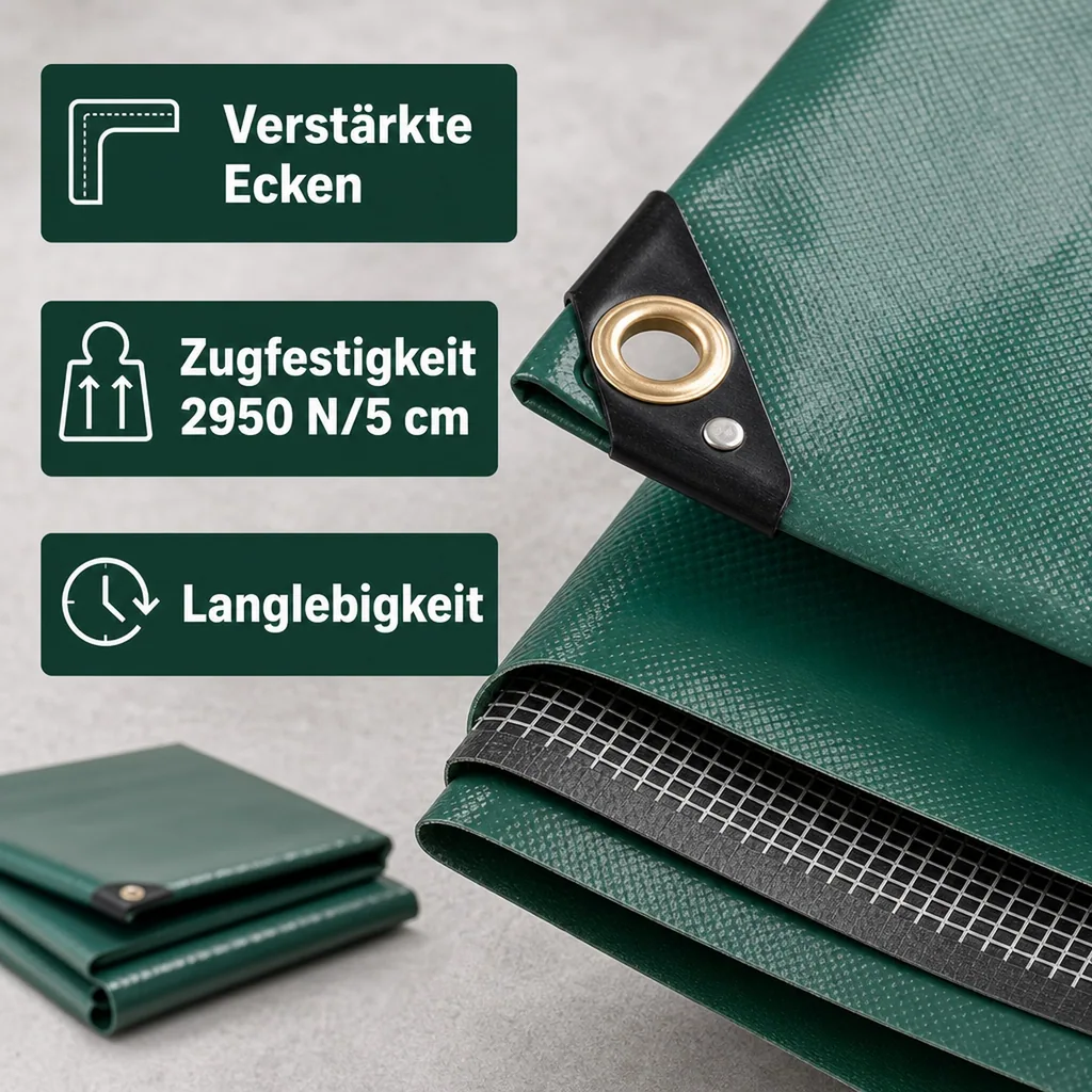 PVC Plane, Abdeckplane PVC, 650 g/m², grün, 1,5 x 6m (9m²), wasserdicht, reißfest