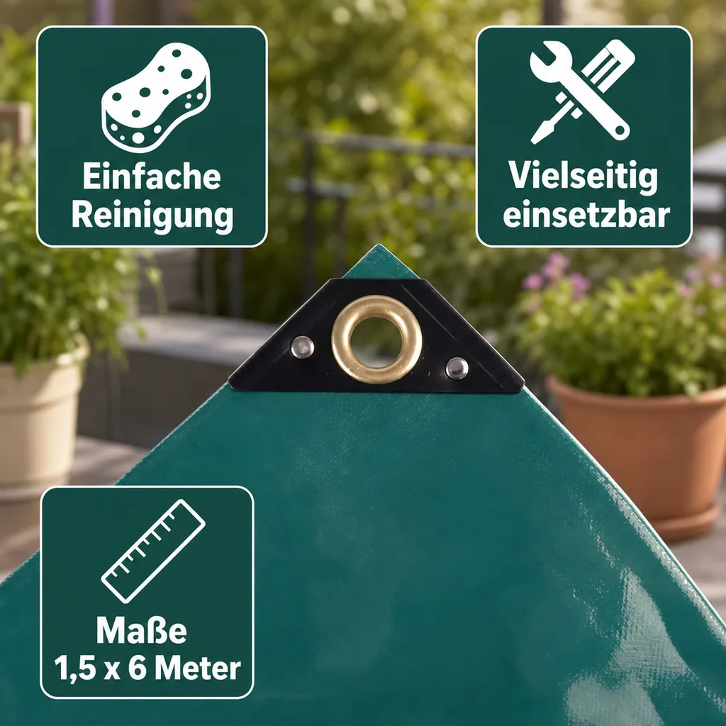 PVC Plane, Abdeckplane PVC, 650 g/m², grün, 1,5 x 6m (9m²), wasserdicht, reißfest