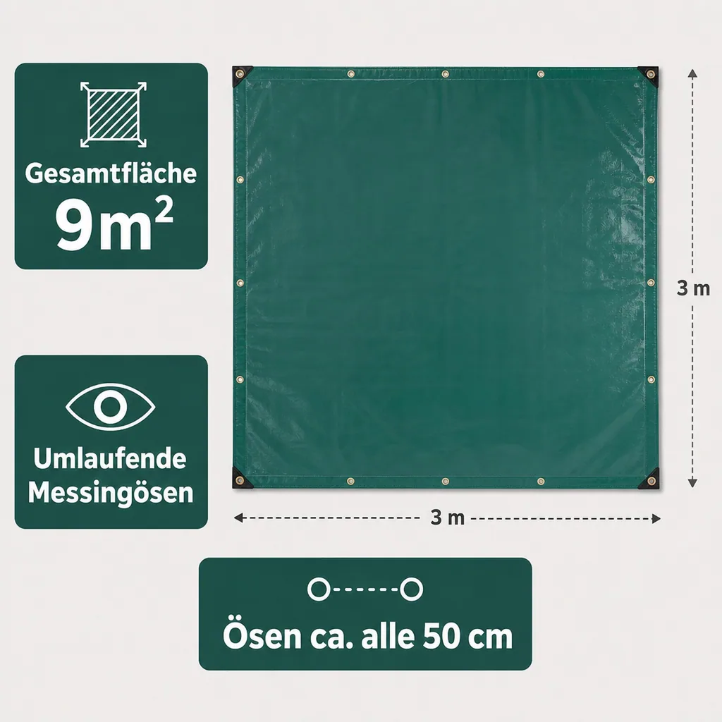 PVC Plane, Abdeckplane PVC, 650 g/m², grün, 1,5 x 6m (9m²), wasserdicht, reißfest