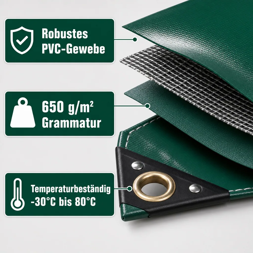 PVC Plane, Abdeckplane PVC, 650 g/m², grün, 1,5 x 6m (9m²), wasserdicht, reißfest