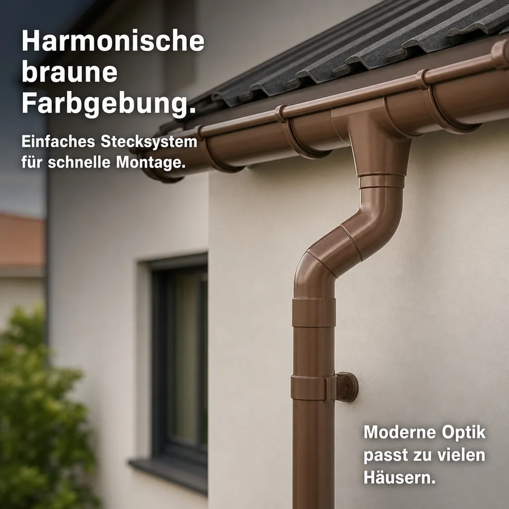 Regenrinne Set 2m braun, Dachrinne Kunststoff, System 125, Dachentwässerung