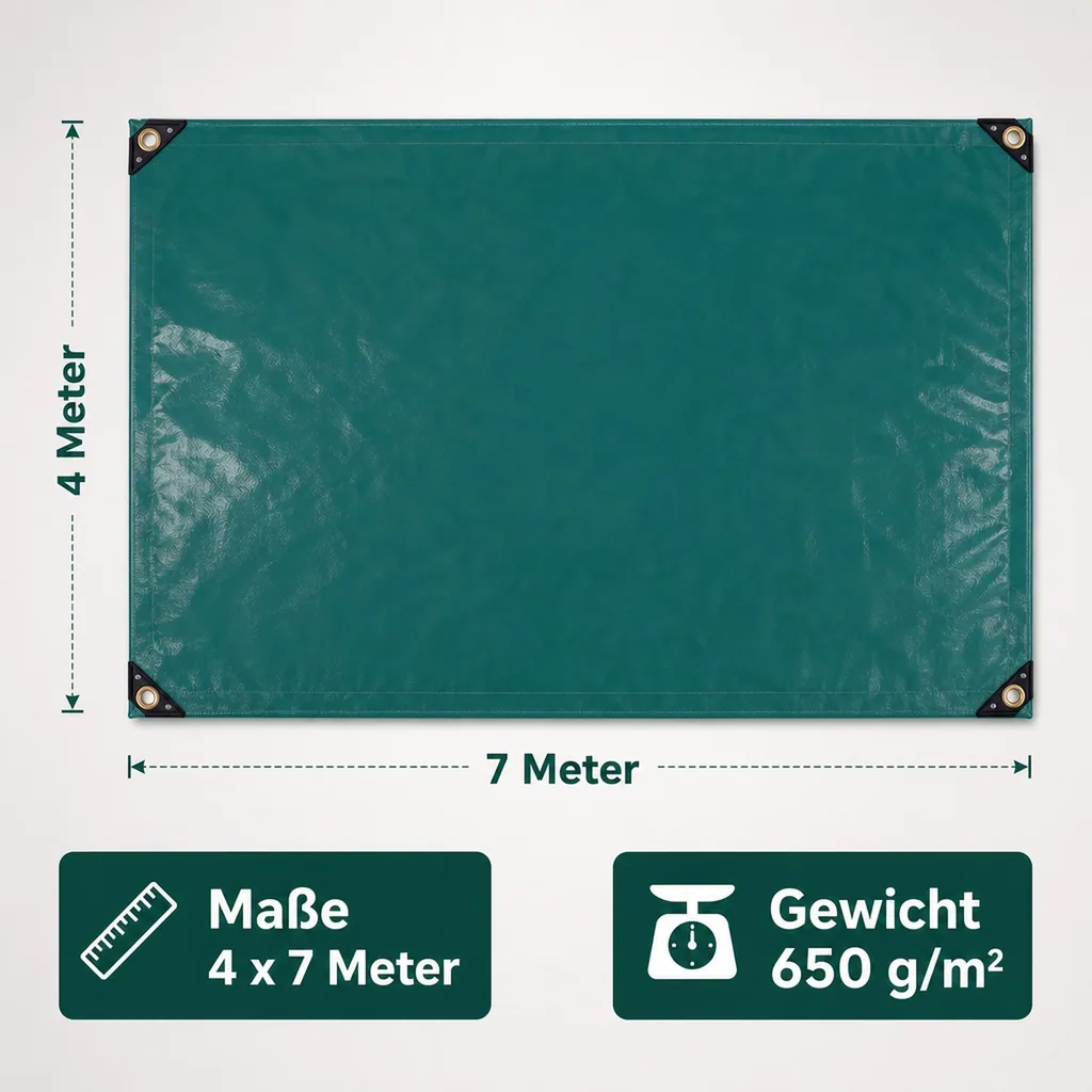 PVC Plane, 650g/m², (28m²), Abdeckplane 4x7m, grün, wasserdicht