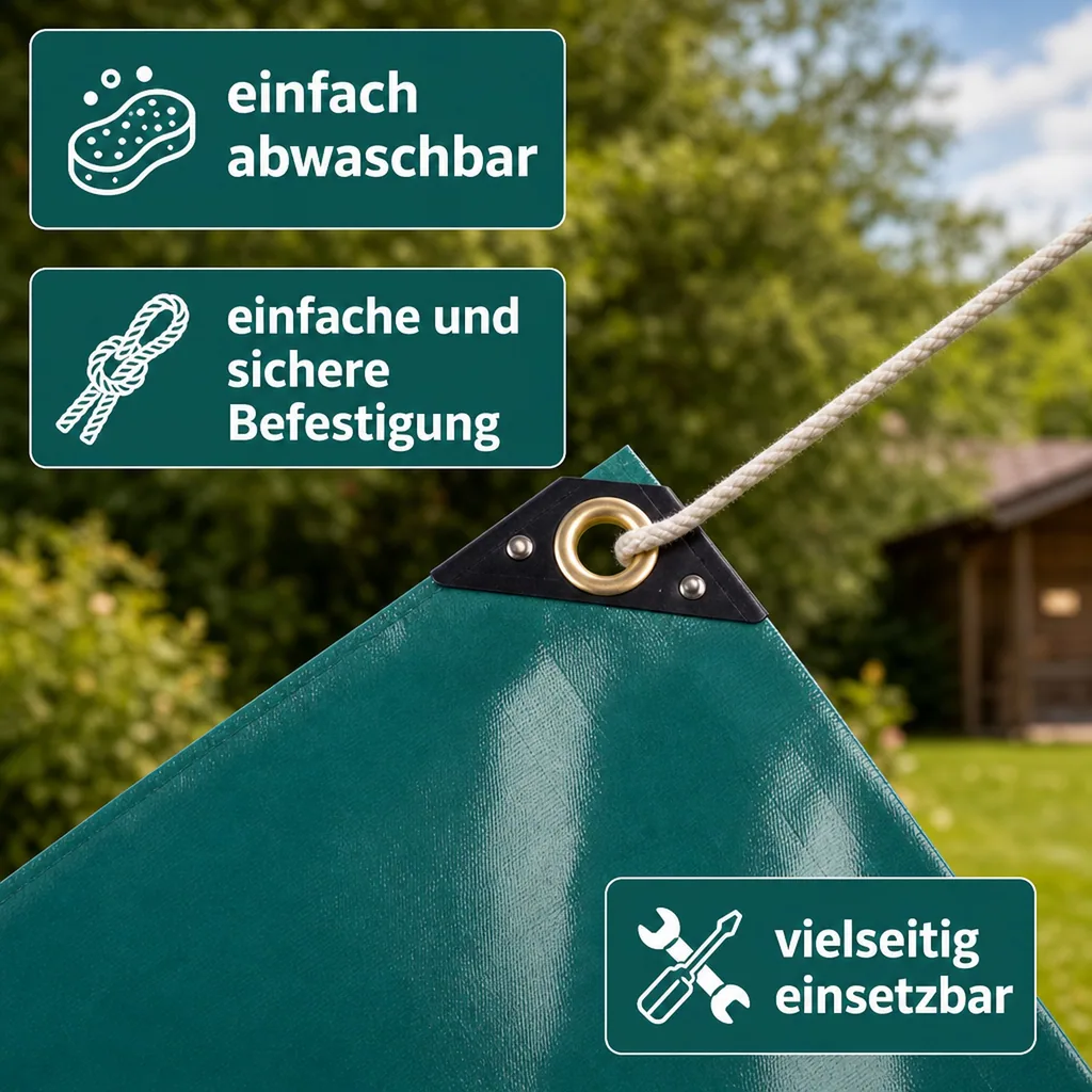 PVC Plane, 650g/m², (28m²), Abdeckplane 4x7m, grün, wasserdicht