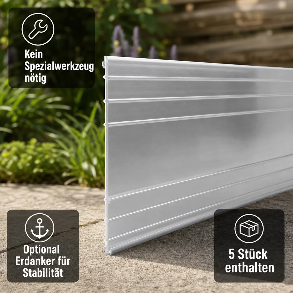 Ultra Starke Alu Rasenkanten 10-14-24 cm, Breite: 14 cm; Menge: 5 Stück; Länge-GS: 1 m